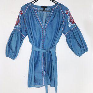 Forever 21 - Embroidered Chambray Peasant Dress